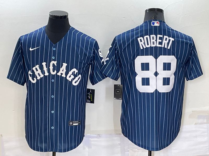 Men Chicago White Sox 88 Robert Blue Stripe Throwback Nike 2022 MLB Jersey